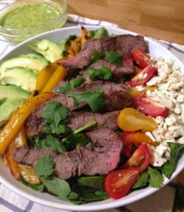 Steak Salad with Homemade Cilantro Avocado Dressing