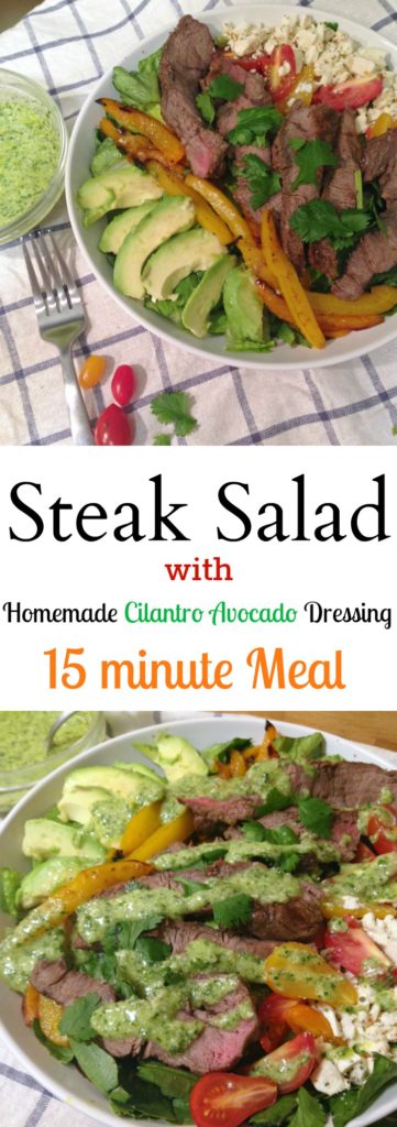 Steak Salad with Homemade Cilantro Avocado Dressing