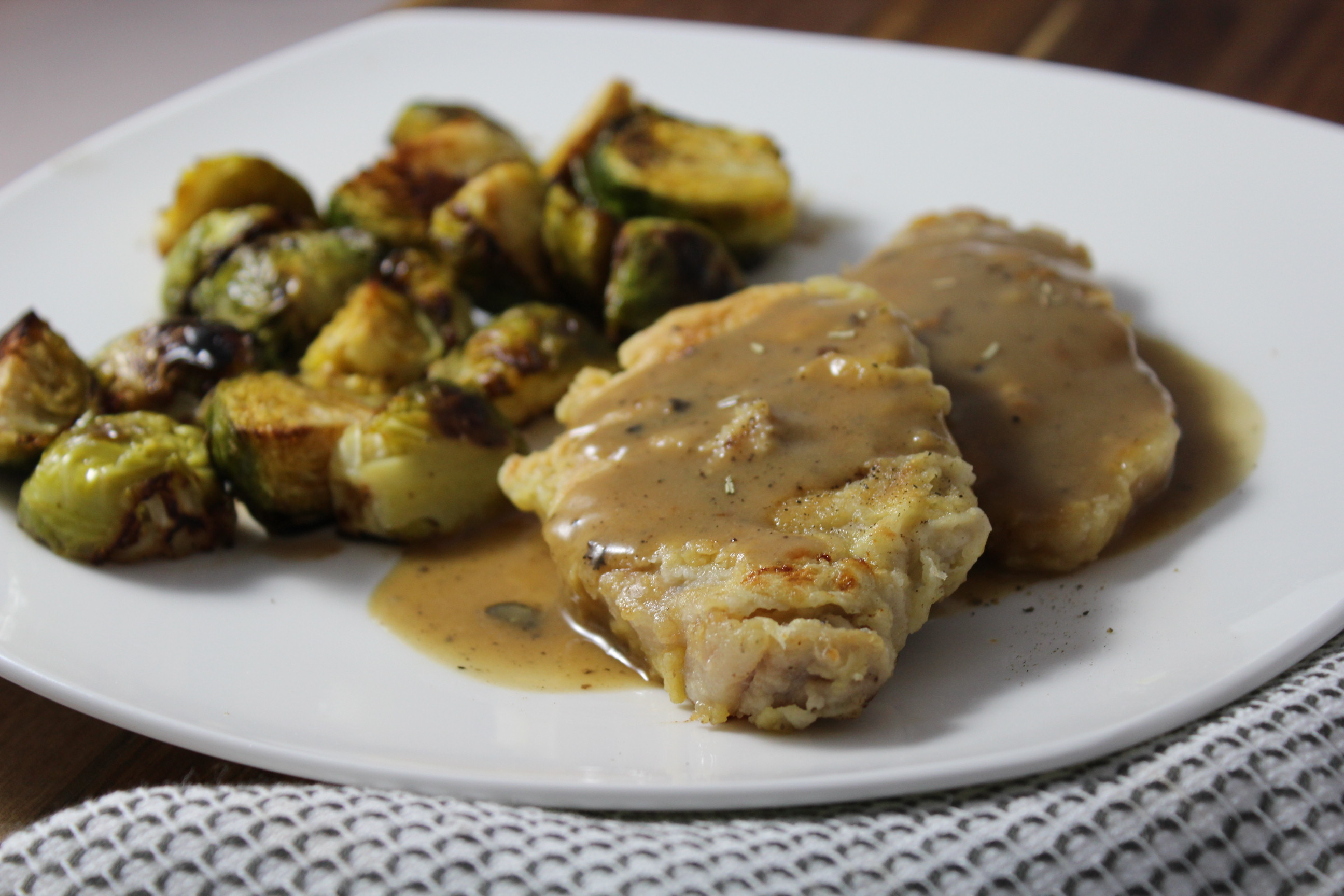Breaded Pork Chops with Roasted Balsamic Brussels Sprouts - Forks 'n' Flip Flops