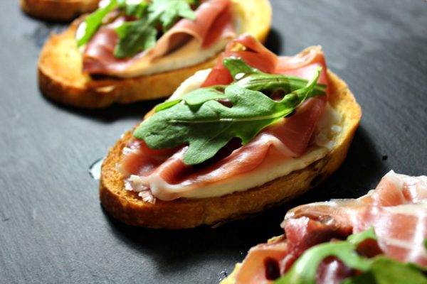 Prosciutto Mozzarella Arugula Bruschetta